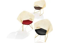 Bertoia Gold Plated Small Diamond Chair With Seat Cushion -Chair Sales harry bertoia gold diamond chair knoll 3