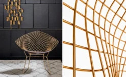 Bertoia Gold Plated Small Diamond Chair With Seat Cushion -Chair Sales harry bertoia gold diamond chair knoll 4