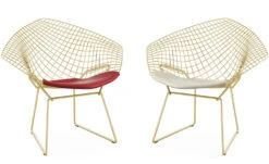 Bertoia Gold Plated Small Diamond Chair With Seat Cushion -Chair Sales harry bertoia gold diamond chair knoll 5